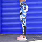 Women Blue Camouflage Sports Yoga Workout Gym Fitness Exercise Athletic Pants