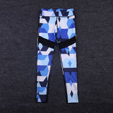 Women Blue Camouflage Sports Yoga Workout Gym Fitness Exercise Athletic Pants