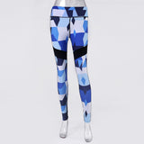 Women Blue Camouflage Sports Yoga Workout Gym Fitness Exercise Athletic Pants
